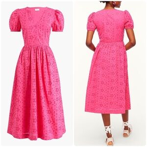 J Crew Factory eyelet puff sleeve dress crisp begonia pink size 8